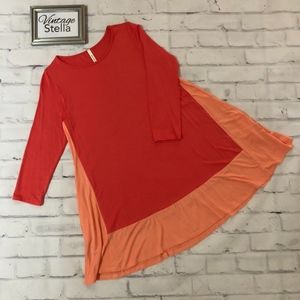 3/4 Sleeve Color Block Tunic w/Pockets - Peach